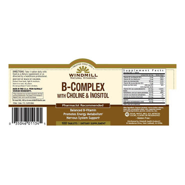 Windmill B-Complex Tablets With Choline And Inositol - 100 Ea