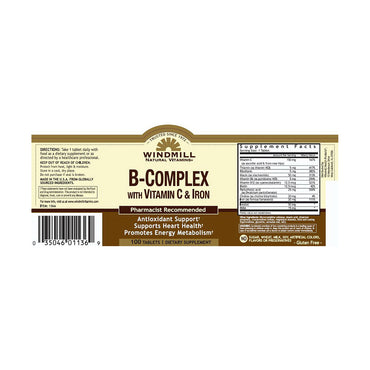 Windmill B-Complex Tablets With Vitamin C and Iron Tablets, 100 Ea