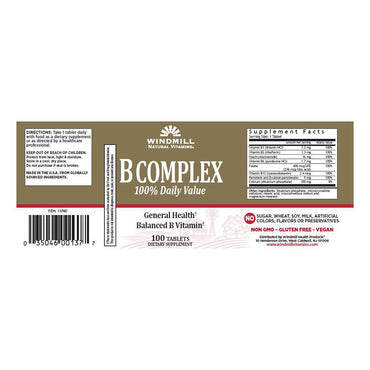 Windmill Vitamin B-Complex (100% Daily Value) Tablets, 100 Ea