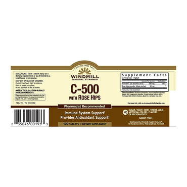 Windmill Natural Vitamin C 500 Mg With Tablets - 100 Ea