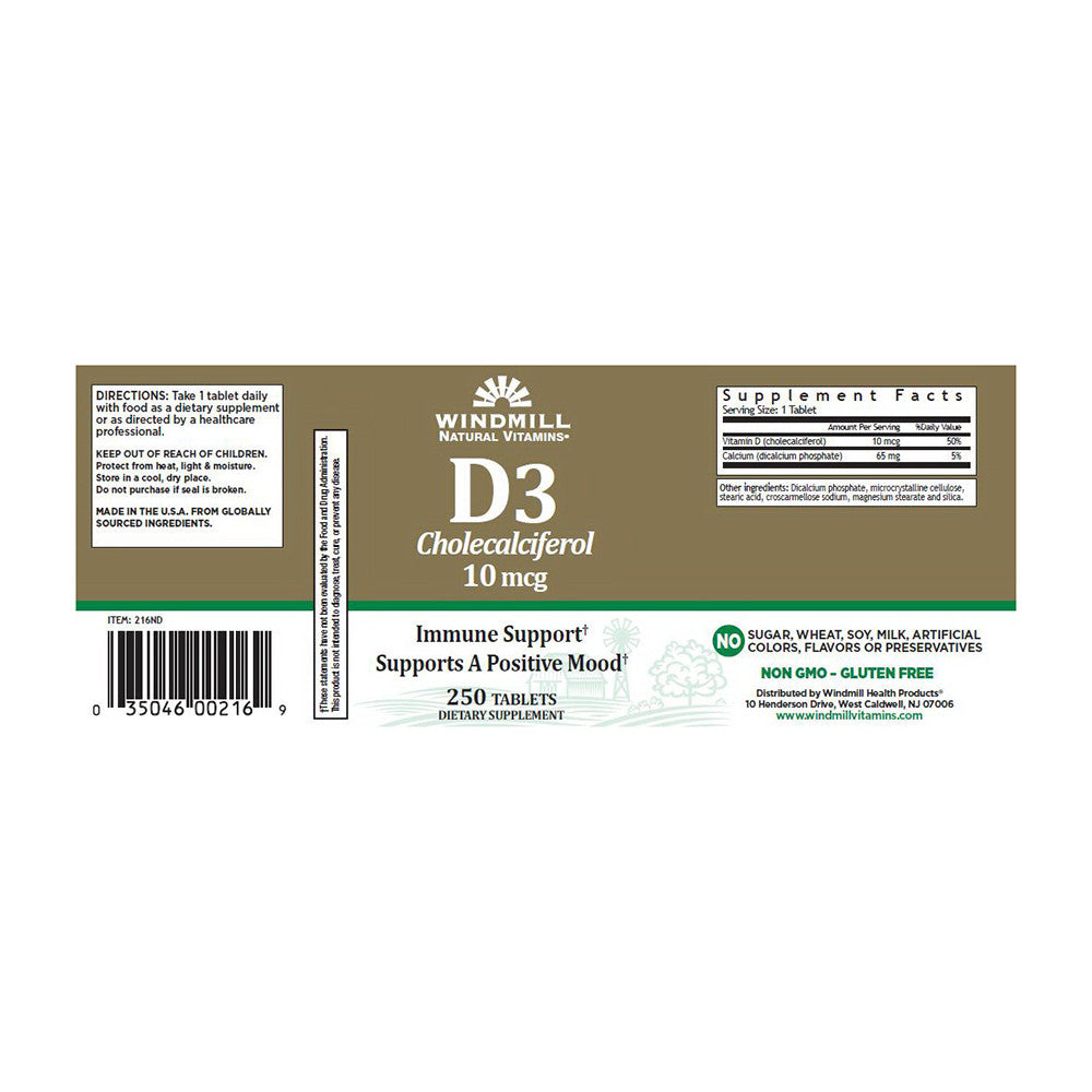Windmill Vitamin D 400 IU Tablets, 250 Ea