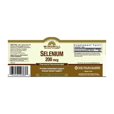 Windmill Natural Vitamins Selenium for Antioxidant and Immune system, 200 Mcg Tablets, 100 Ea