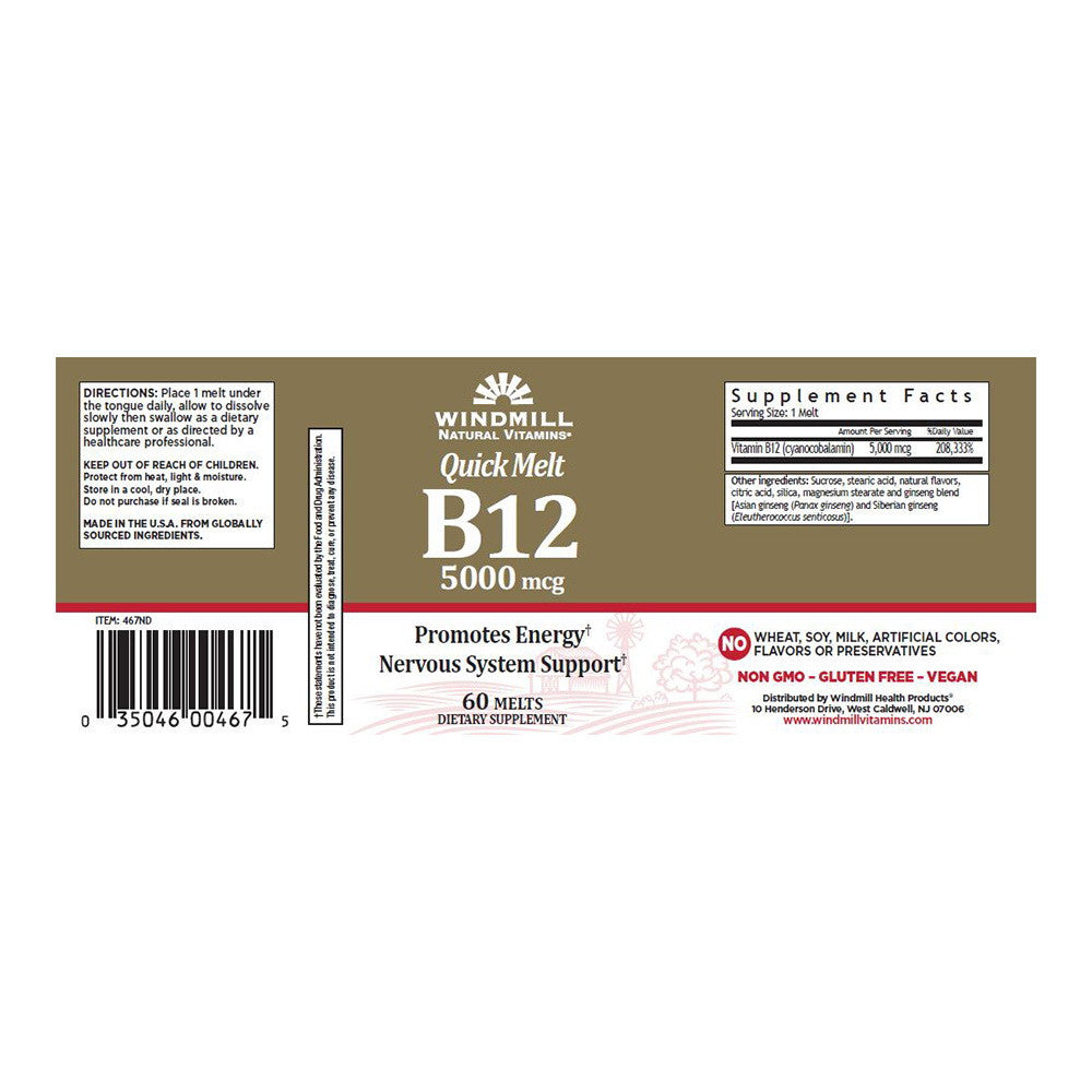 Windmill Quick Melt Vitamin B 12 5000 Mcg Melts, 60 Ea