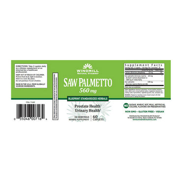 Windmill Herbals Saw Palmetto 160 Mg Dietary Supplement Caplets, 60 Ea