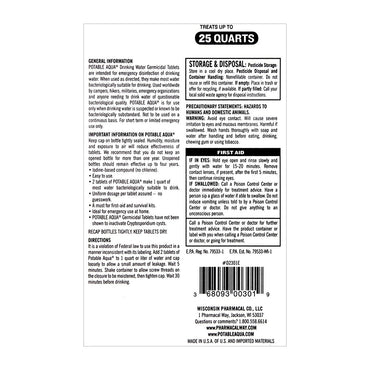 Potable Aqua Water Treatment Tablets, 50 Ea