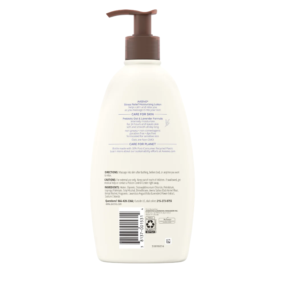 Aveeno Stress Relief Moisturizing Body and Hand Lotion Lavender, Chamomile And Ylang-Ylang, 18 Oz