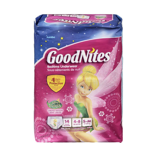 Goodnites Girls Nighttime Bedtime Disney Fair Underwears Jumbo Small Medium 14Ea