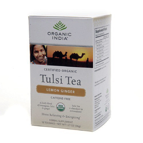 Organic India Tulsi Herbal Supplement Tea Bags,Lemon Ginger - 18 Ea
