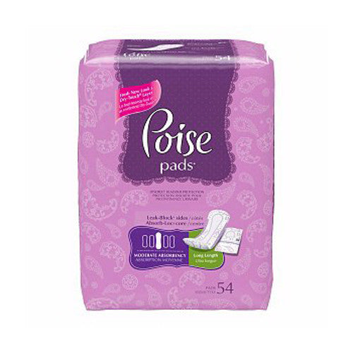 Poise Moderate Absorbancy Pads, Long - 54 Ea, 4 Pack