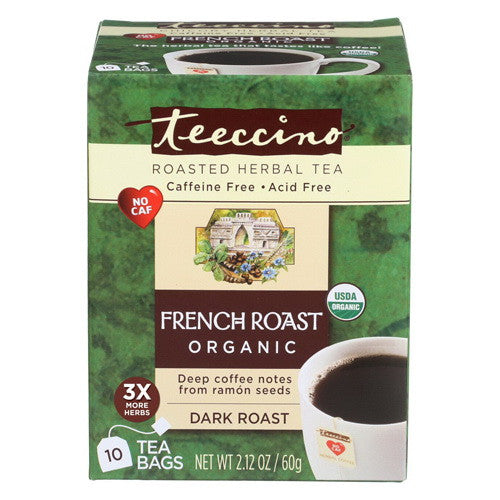 Teeccino Herbal Coffee Organic French Roast, Dark Roast - 10 Tea Bags