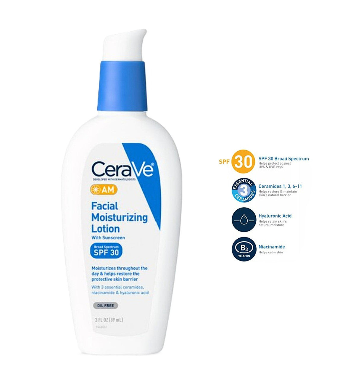 CeraVe AM Facial Moisturizing Lotion with Sunscreen SPF 30, 3 fl oz