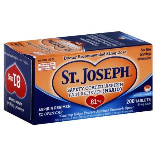 St. Joseph Safety Coated Aspirin Pain Reliever 81Mg Tablets - 200 Ea