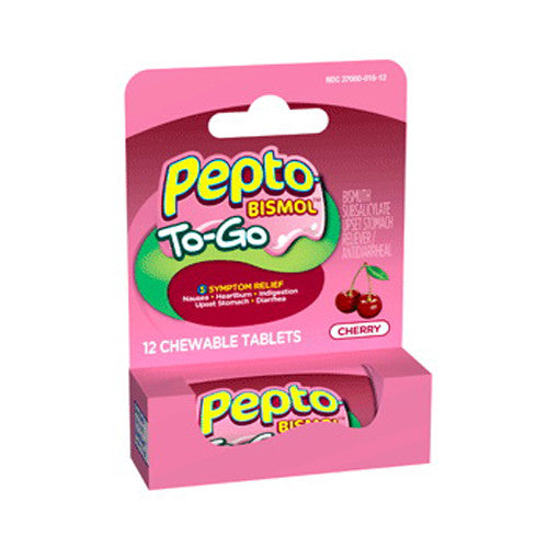 Pepto-Bismol To-Go Chewable Tablets, Cherry - 12 Ea