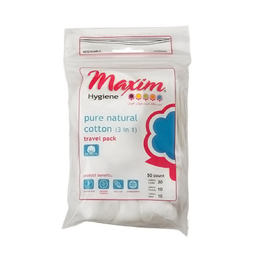 Maxim Hygiene Pure Natural Cotton 3-In-1 Cosmetic Accessory Travel Pack - 1 Ea