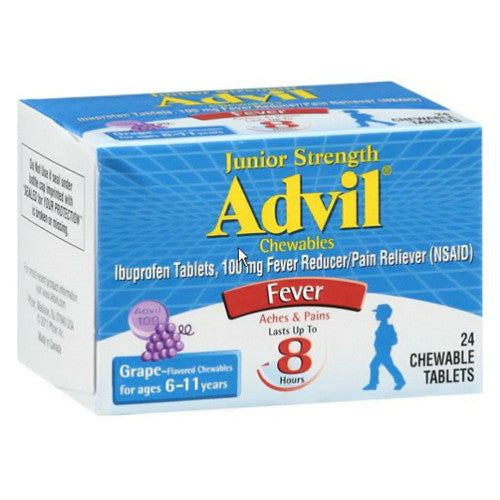 Advil Junior Strength Ibuprofen 100 Mg Chewable Tablets, Grape - 24 Ea