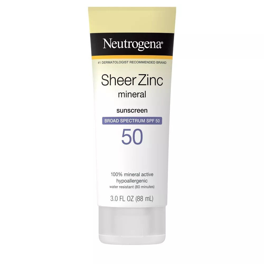 Neutrogena Sheer Zinc Mineral Sunscreen Lotion, SPF 50, 3 Oz