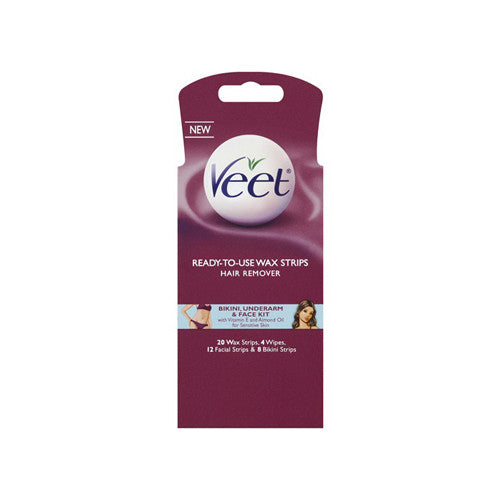 Veet Ready To Use Wax Strips Hair Remover For Body, Bikini And Face - 20 Ea