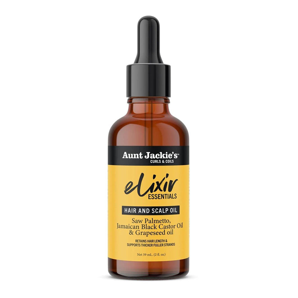 Aunt Jackies Elixir Essentials Hair and Scalp Oil with Saw Palmetto Jamaican Black Castor and Grapeseed Oil 2Oz (59ml)