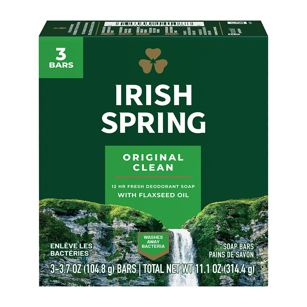 Irish Spring Original Clean and Fresh Deodorant Soap 3 Bar Pack, 18 Ea