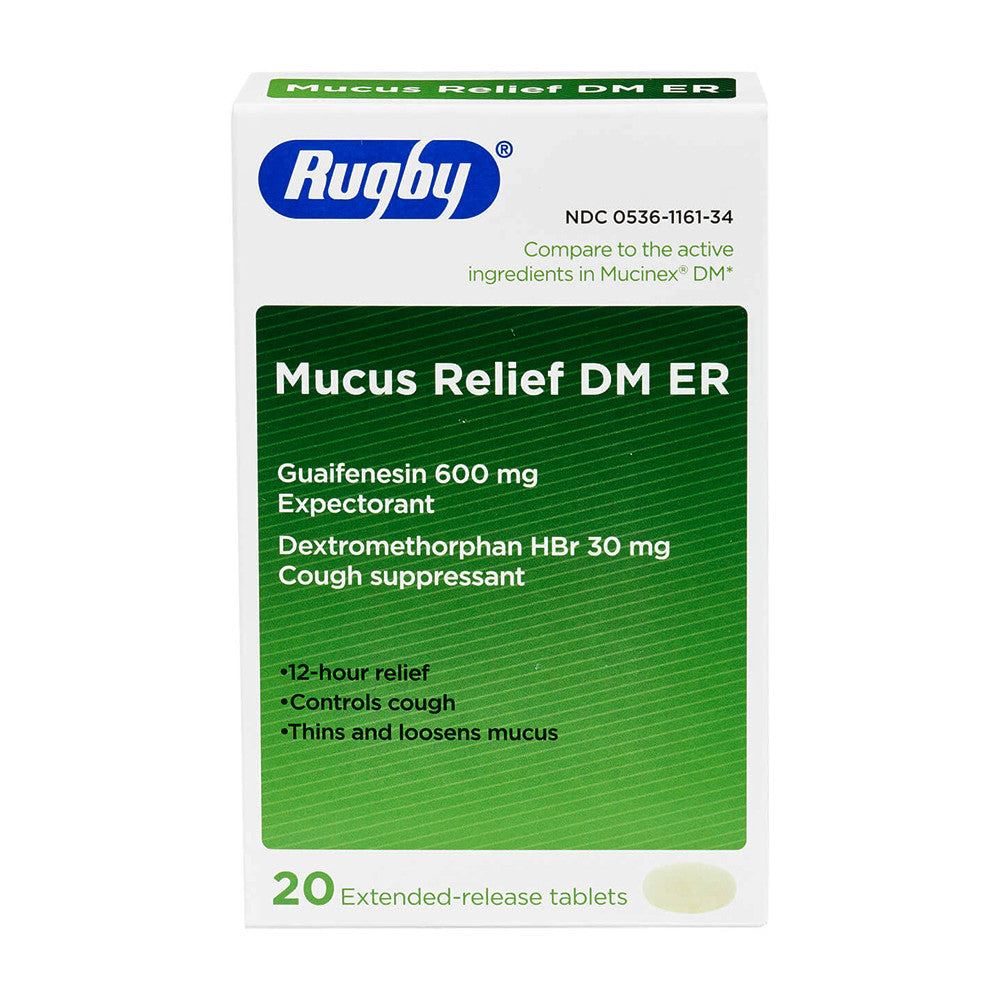 Rugby Mucus Relief Dextromethorphan 30 Mg Extended Release Tablets, 20 Ea