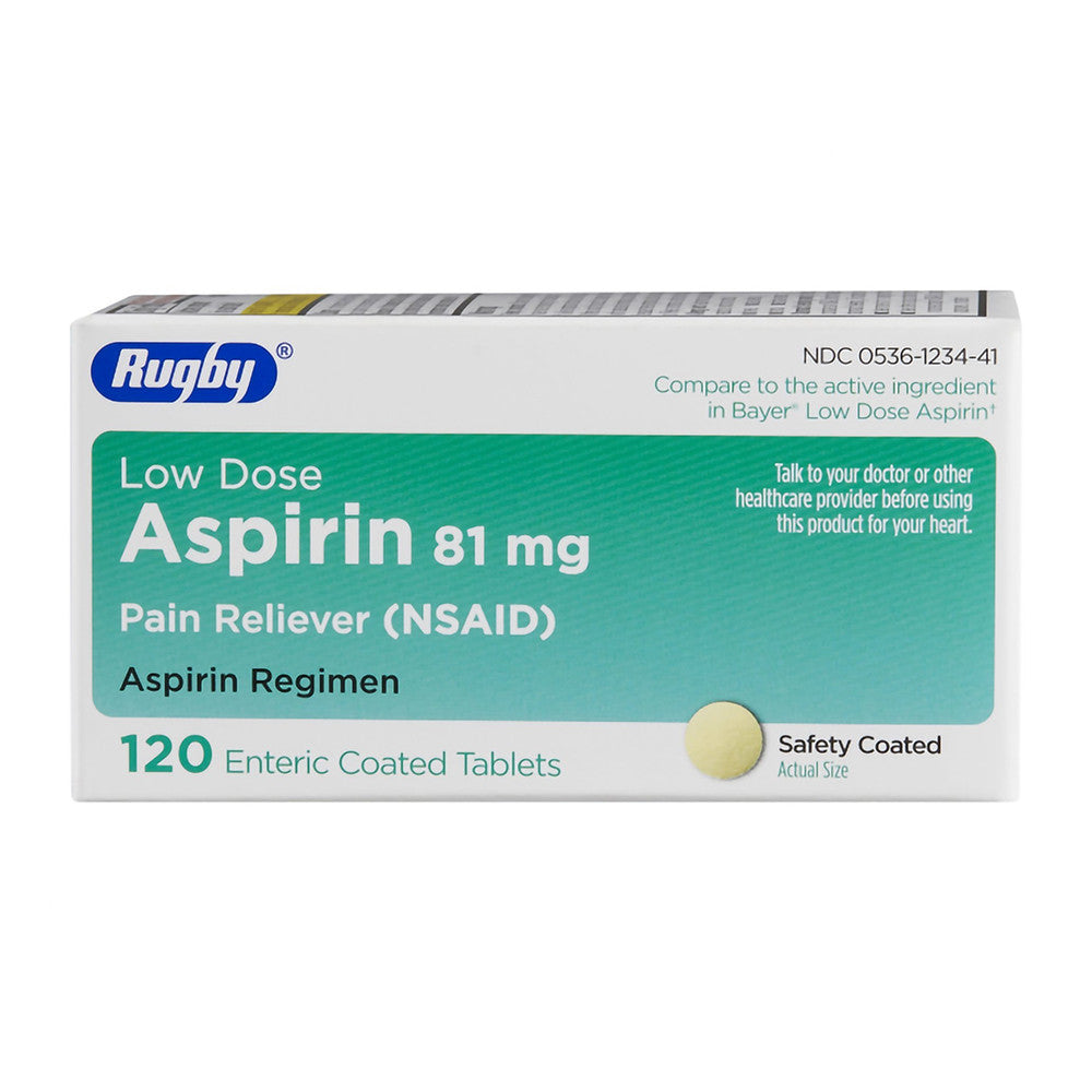 Rugby Aspirin 81 Mg Low Dose Pain Reliever Enteric Coated Tablets, 120 Ea
