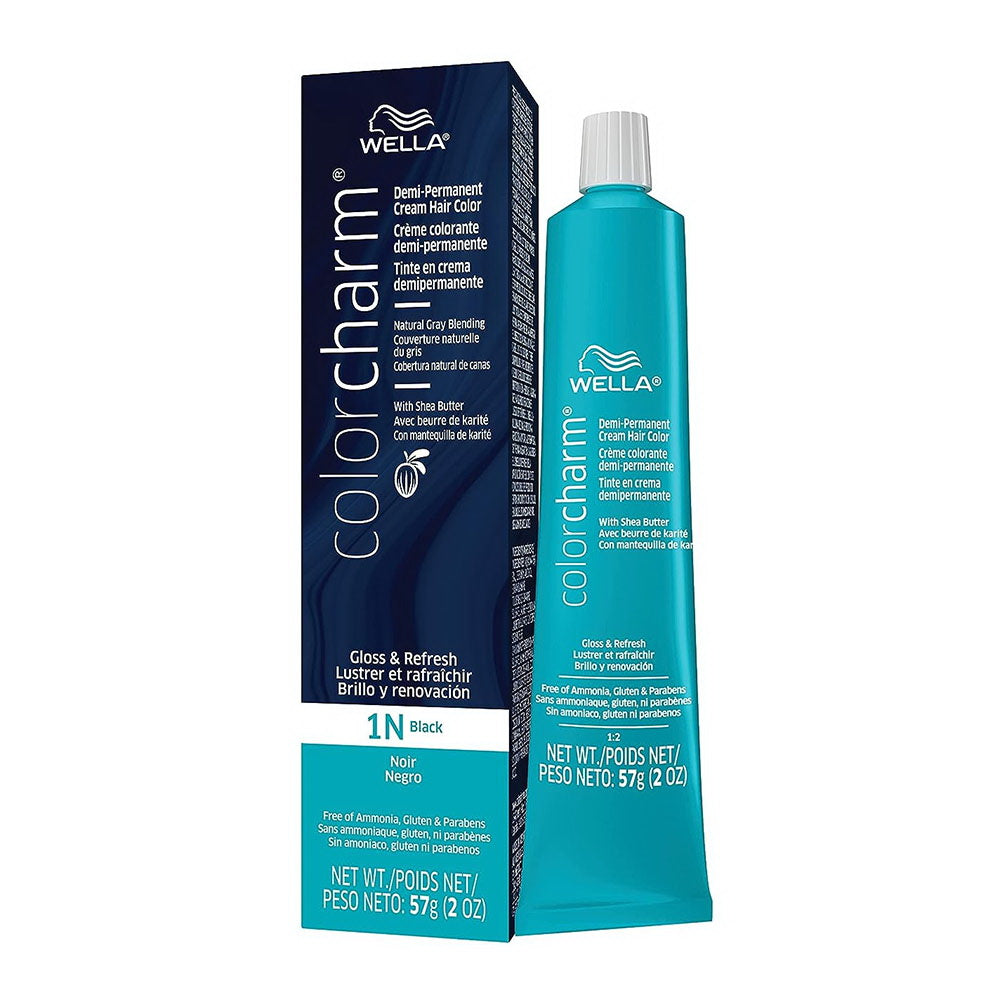 Wella Color Charm Demi Permanent Cream Hair Color, 1N Black, 2 Oz