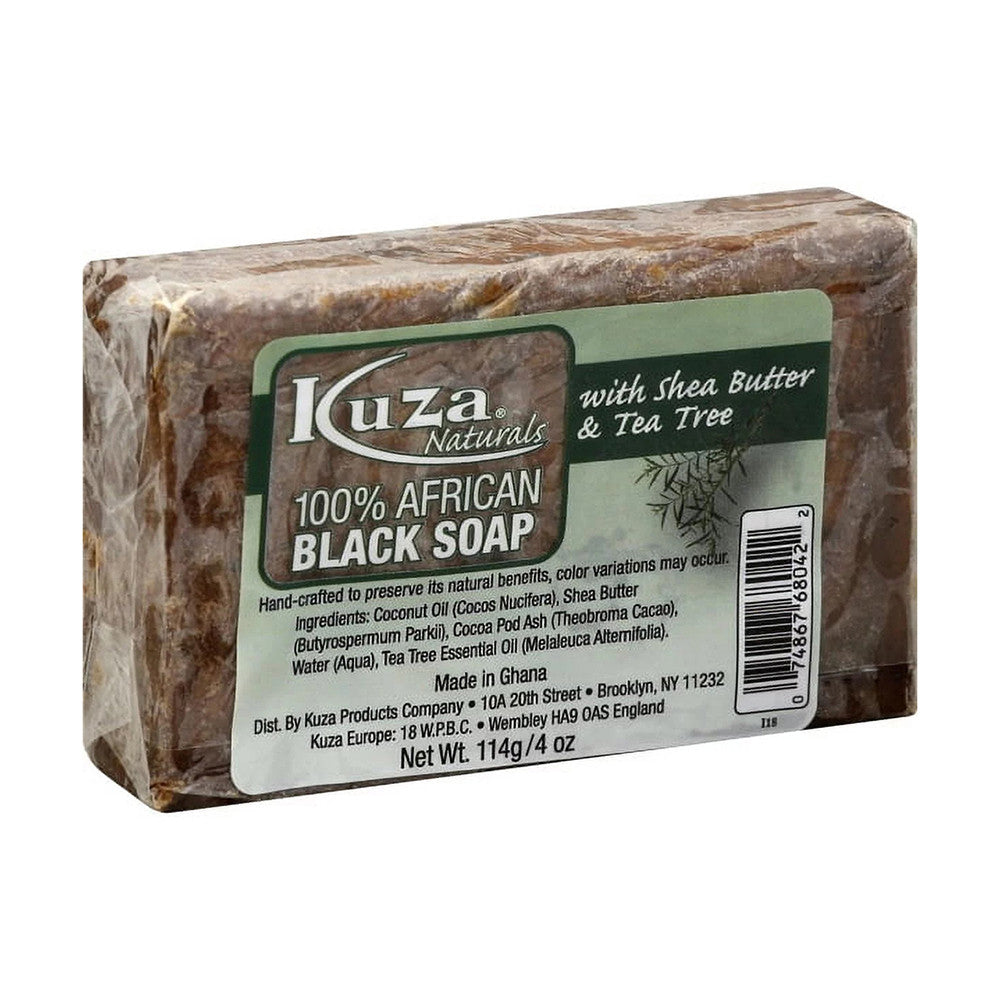 Kuza Naturals African Black Soap with Shea Butter and Tea Tree, 4 Oz
