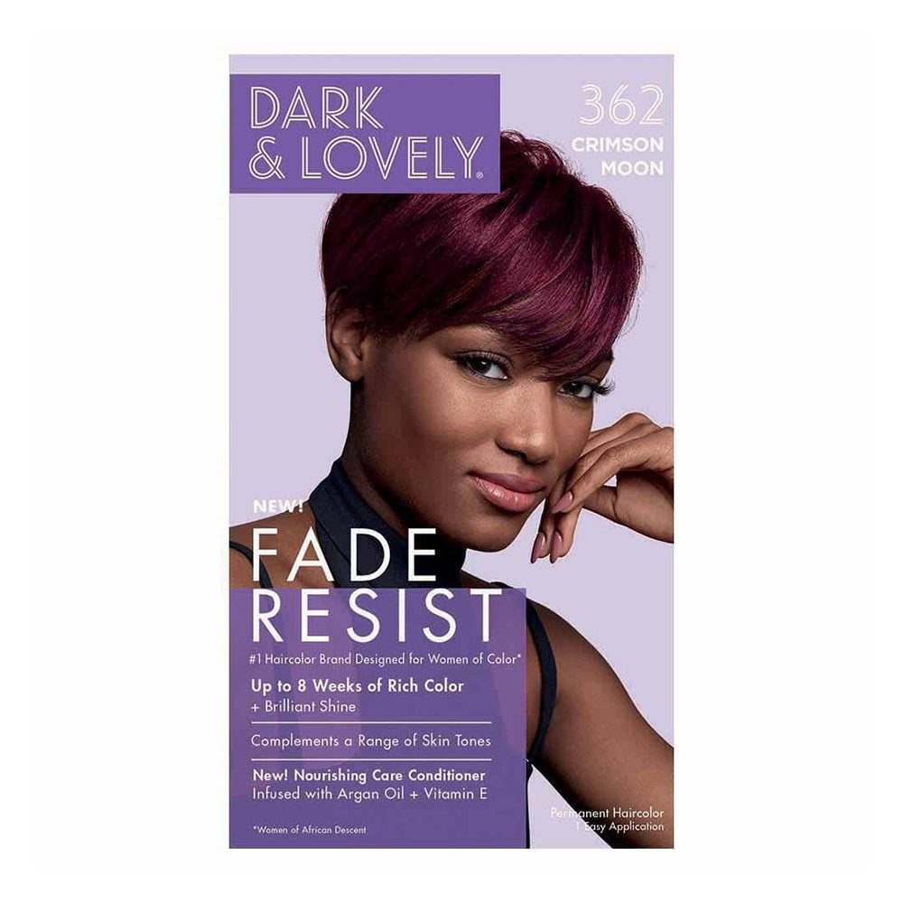 Dark and Lovely Fade Resist Permanent Crimson Moon 362 Hair Color with Argan Oil and Vitamin E Moisturizes and Nourishes for Soft and Smooth Hair Kit 1Ea