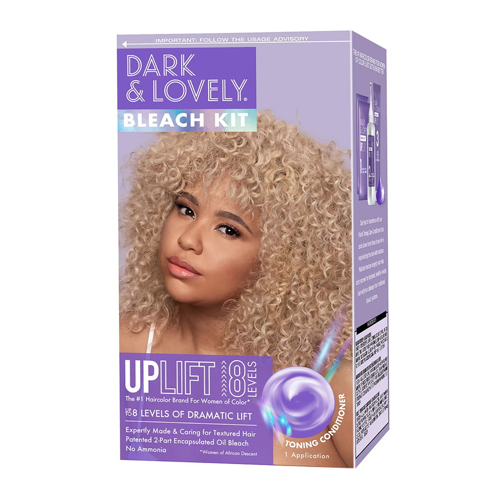Dark and Lovely Uplift 8 levels of Dramatic Lift Hair Bleach Lightens with Less Damage to Curls and Curl Pattern Ammonia Free Hair Color Kit 1Ea