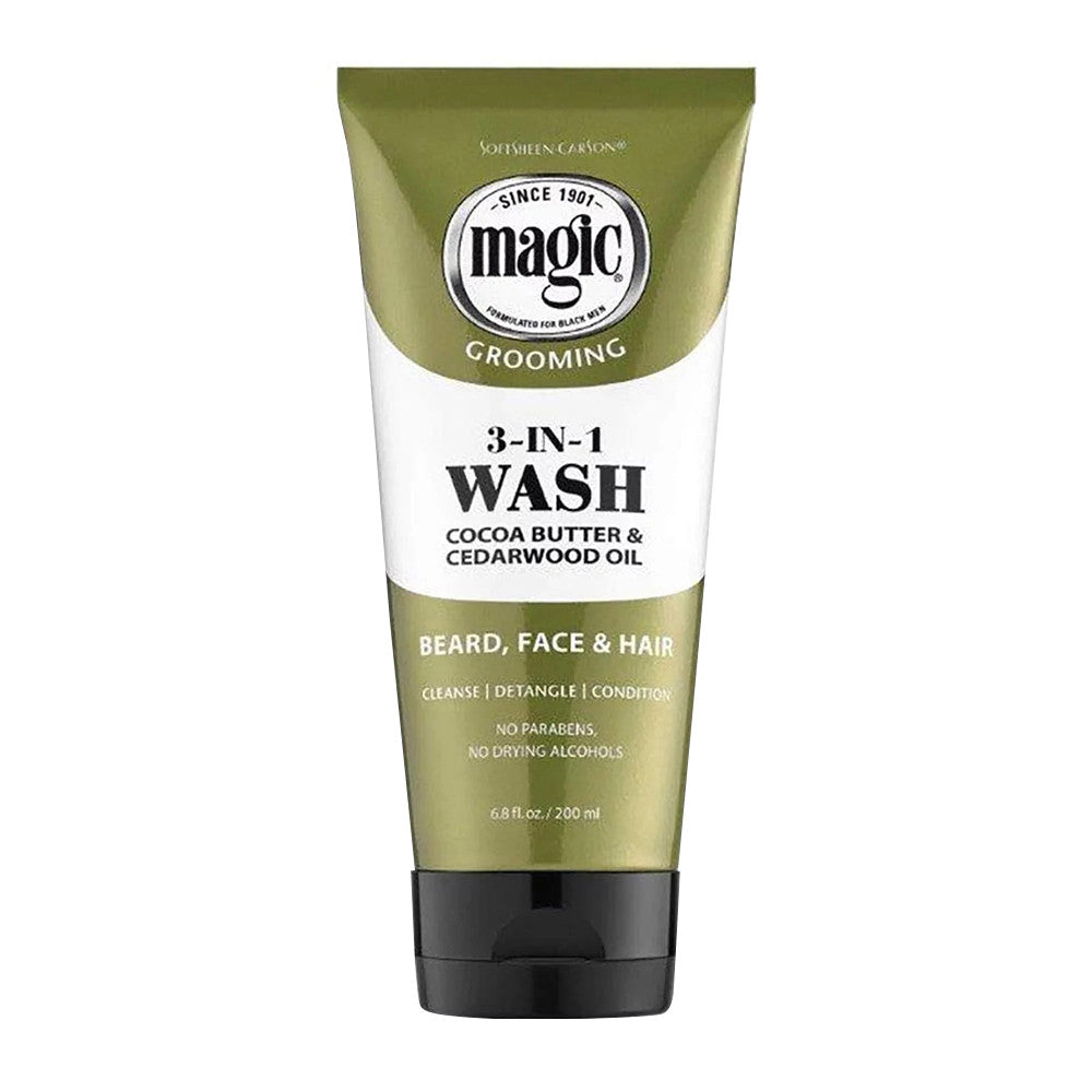 Magic Grooming Beard 3 in 1 Beard, face and Hair Wash with Cocoa and Shea Butter, 6.8 Oz