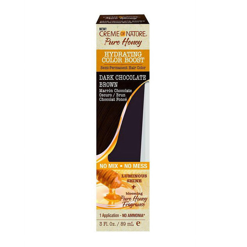 Creme Of Nature Pure Honey Hydrating Color Boost Semi Permanent Hair Color, Dark Chocolate Brown, 3 Oz