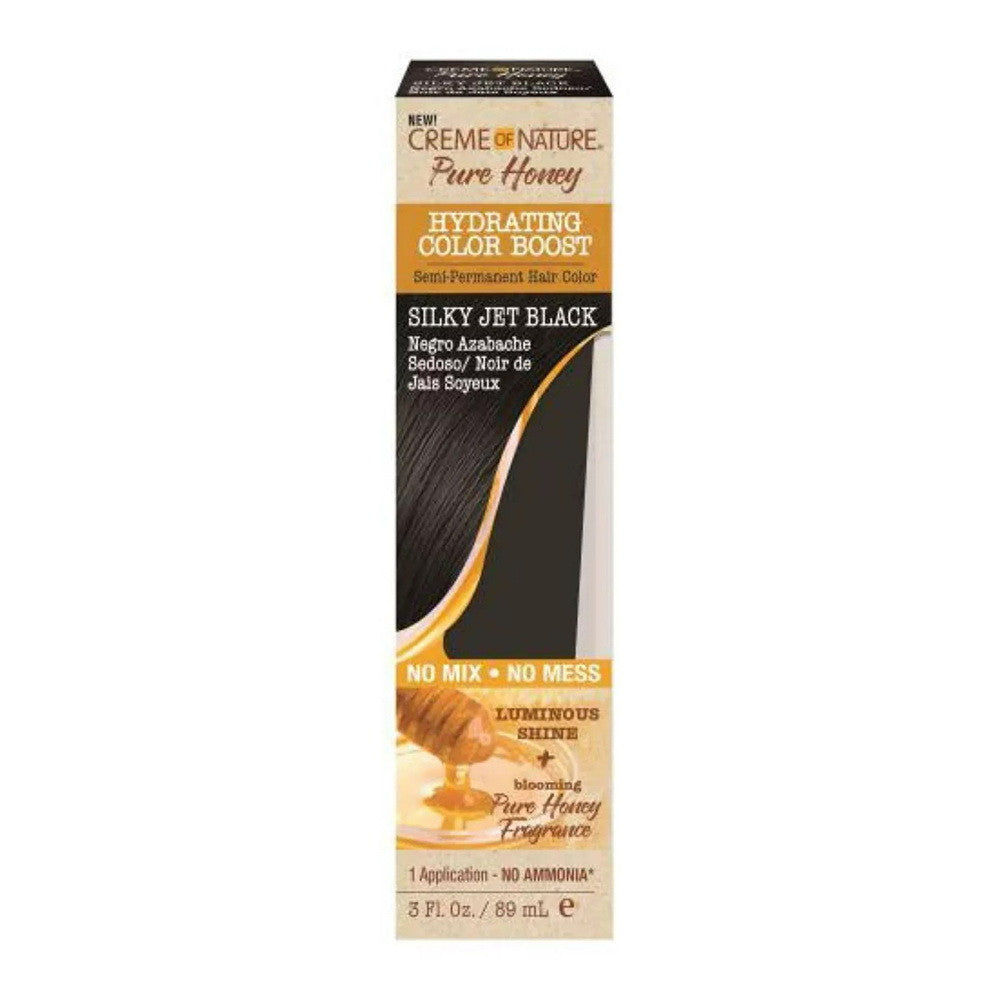 Creme of Nature Pure Honey Hydrating Color Boost Semi Permanent Hair Color, Silky Jet Black, 3 Oz