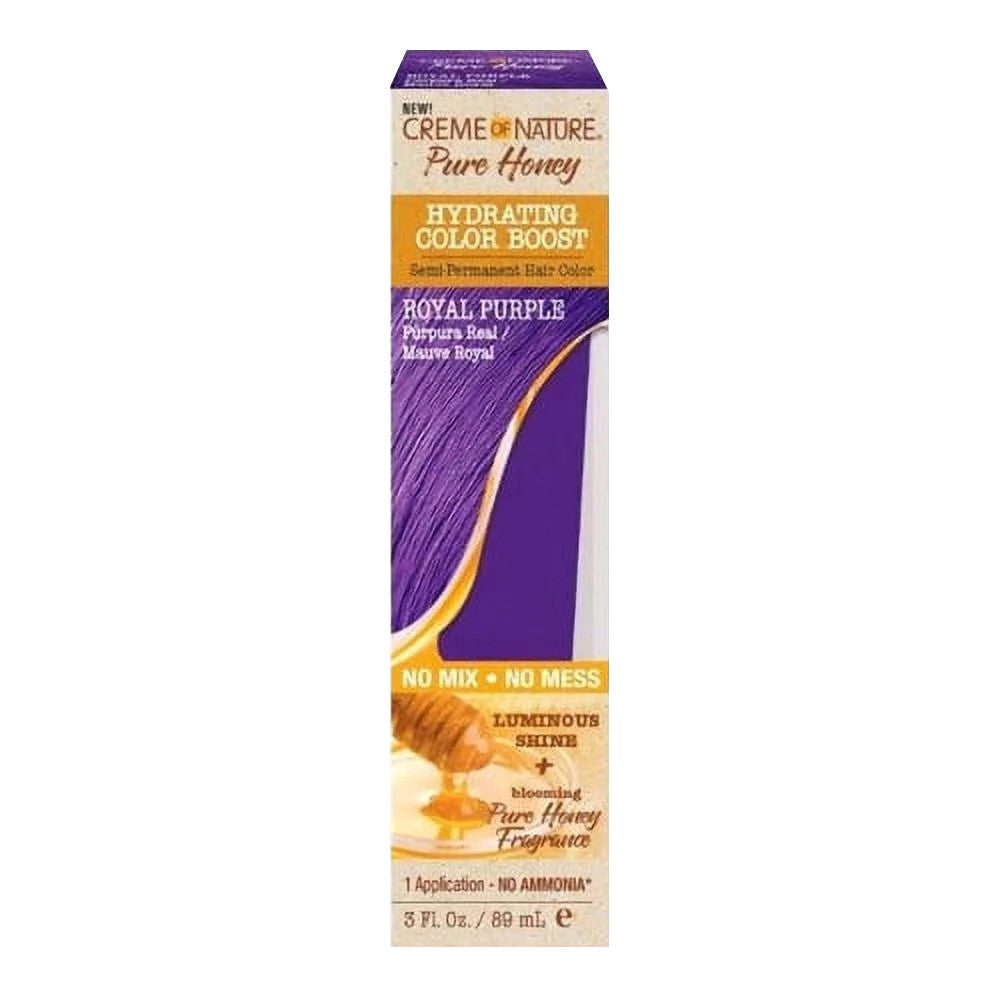 Creme Of Nature Pure Honey Hydrating Color Boost Semi Permanent Hair Color, Royal Purple, 3 Oz