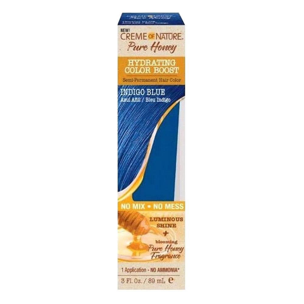 Creme Of Nature Pure Honey Hydrating Color Boost Semi Permanent Hari Color, Indigo Blue, 3 Oz