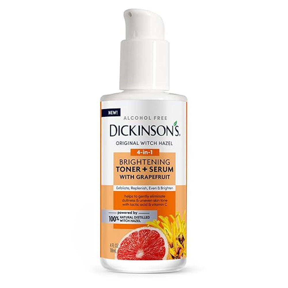 Dickinson Witch Hazel 4 in 1 Brightening Toner and Serum with Grapefruit, 4 Oz