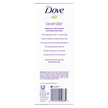 Dove Relaxing Lavender Beauty Bar with Lavender and Chamomile Scent, 6 Ea, 3.75 Oz