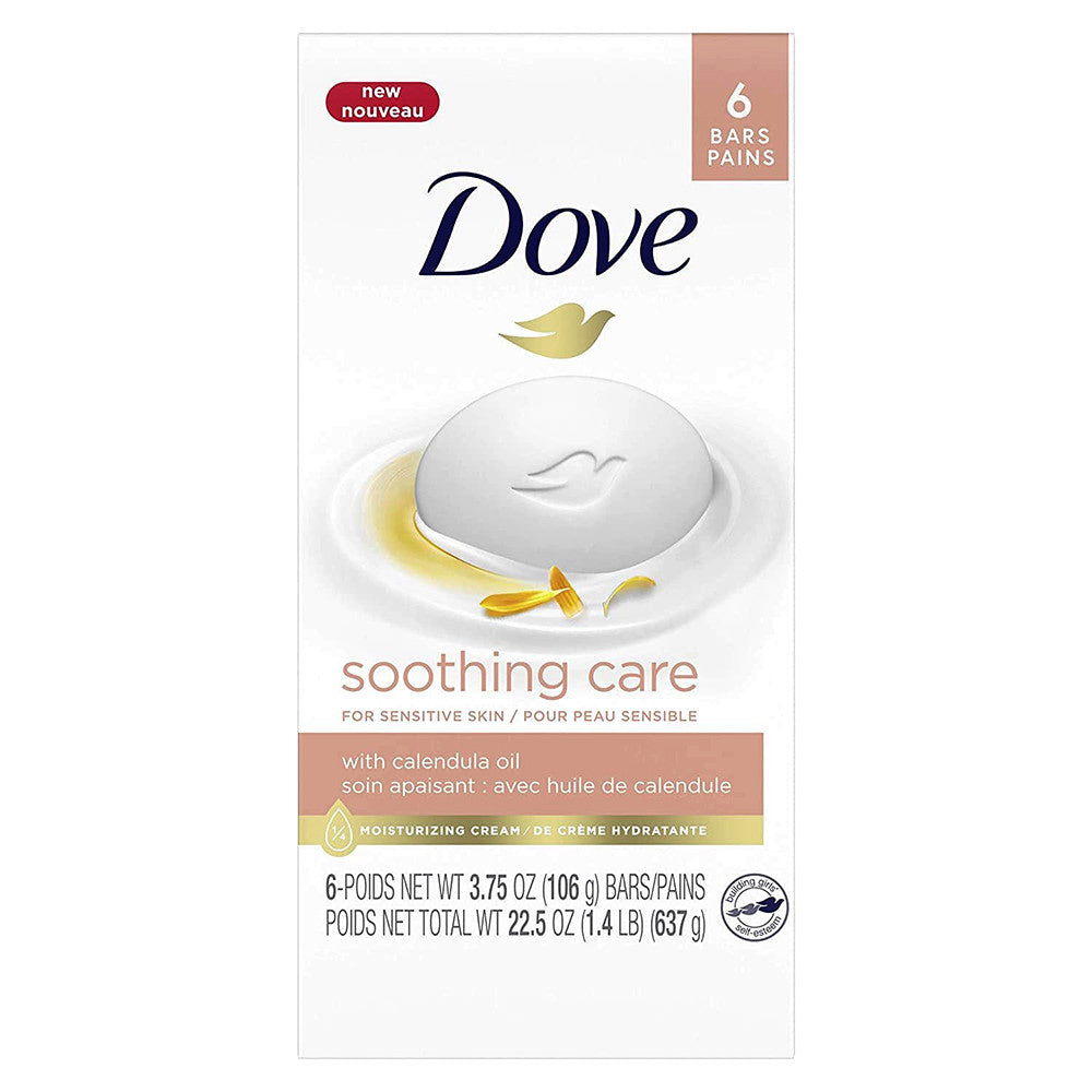 Dove Soothing Care Moisturizing Beauty Bar For Sensitive Skin, 6 Ea, 3.75 Oz