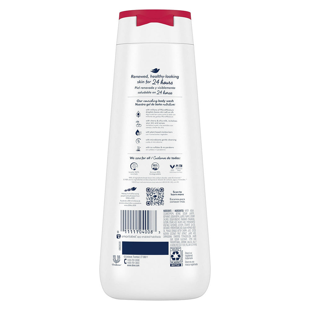 Dove Revitalizante Long Lasting Gentle Womens Body Wash, Cherry and Chia Milk, 20 Oz