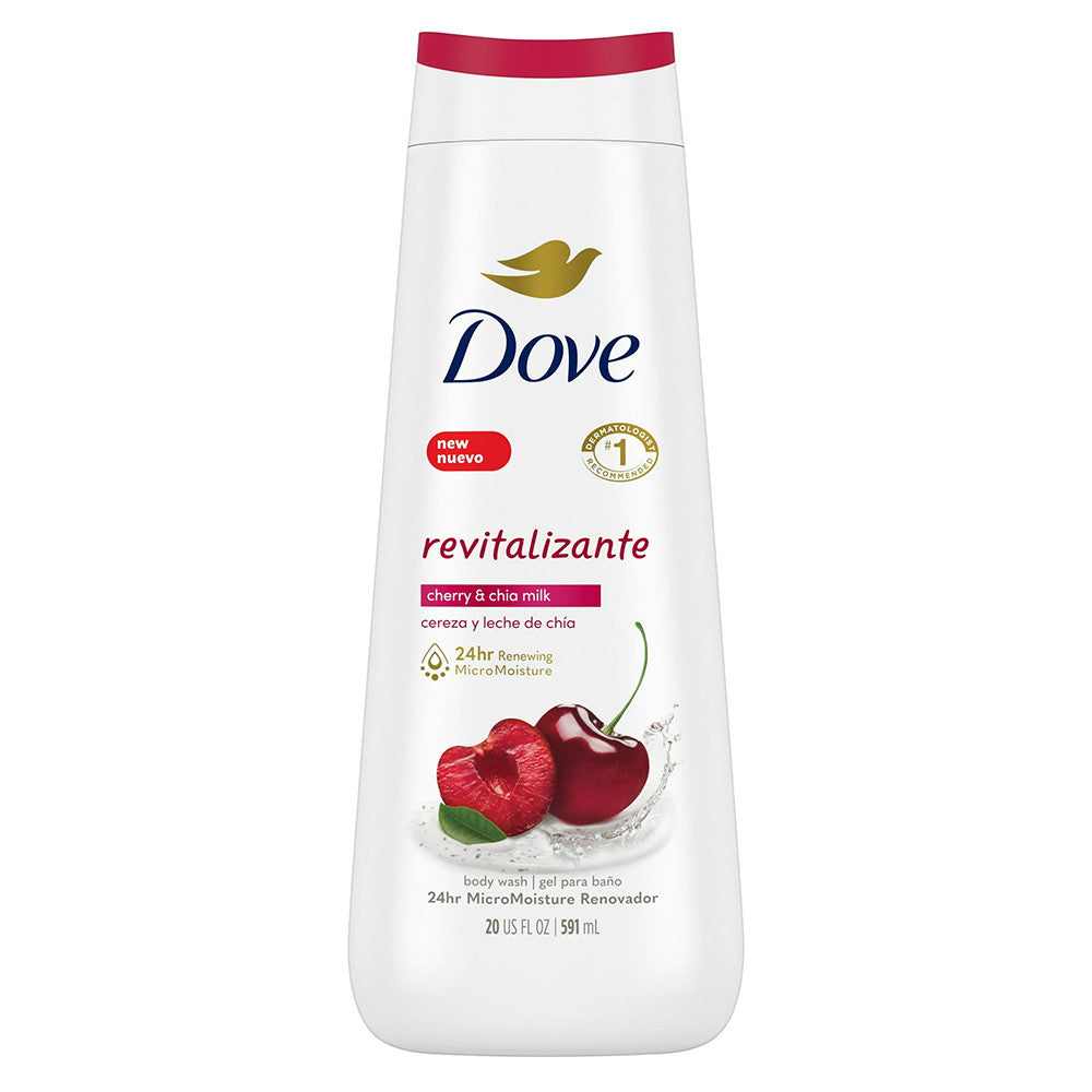 Dove Revitalizante Long Lasting Gentle Womens Body Wash, Cherry and Chia Milk, 20 Oz