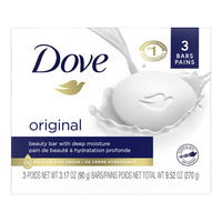 Dove Beauty Bar Gentle Skin Cleanser Original Made With 1/4 Moisturizing Cream, 3 Ea, 3.17 Oz