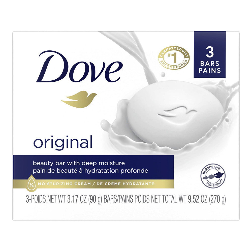Dove Beauty Bar Gentle Skin Cleanser Original Made With 1/4 Moisturizing Cream, 3 Ea, 3.17 Oz