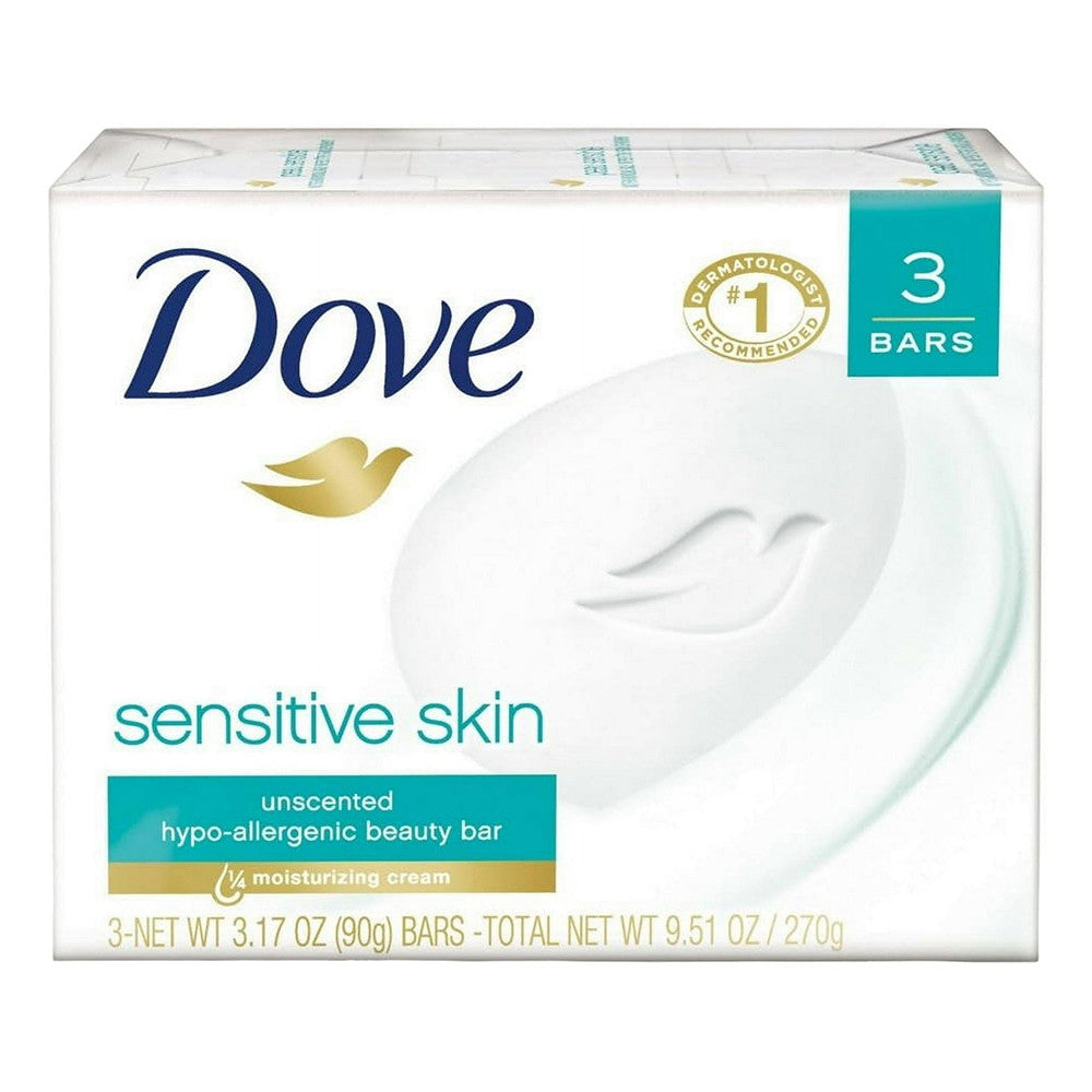 Dove Sensitive Skin Beauty Bar, Unscented, 3 Ea, 3.17 Oz