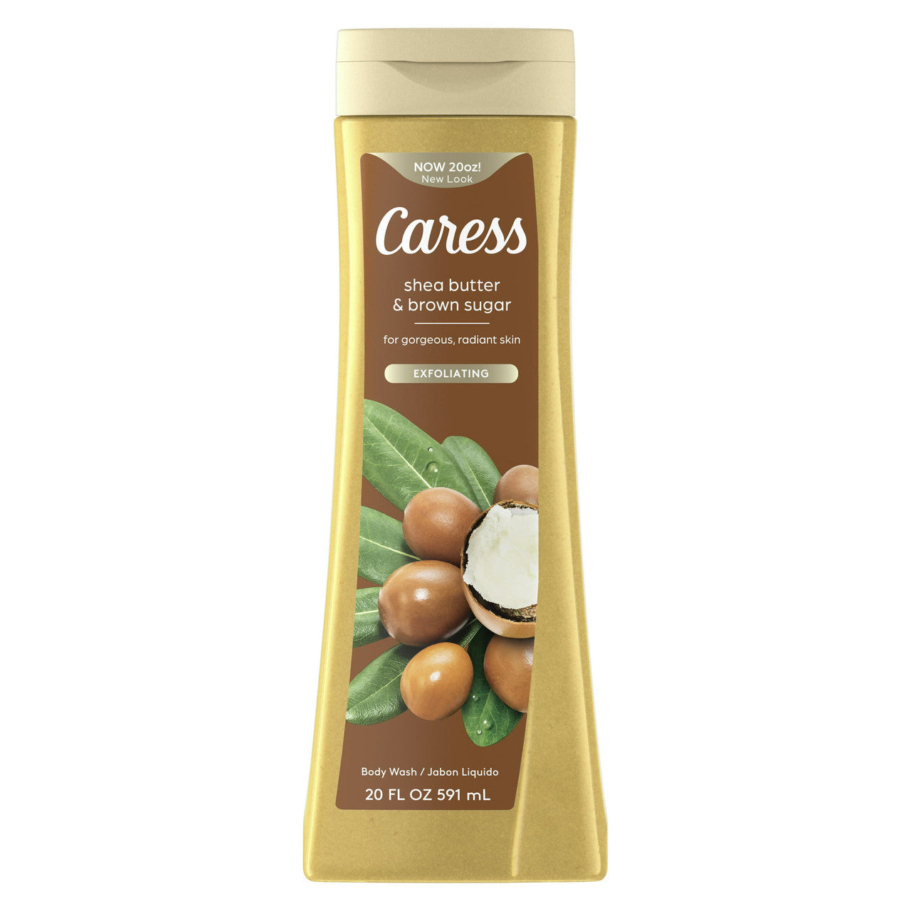 Caress Body Wash for Women, Shea Butter and Brown Sugar, for Dry Skin, 20 Oz