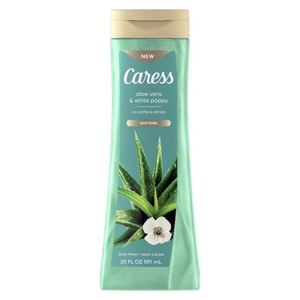 Caress Moisturizes Soothes Skin Refreshing Scent Aloe Vera and White Poppy Body Wash for Women 20Oz (591ml)