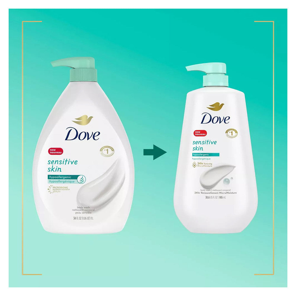 Dove Sensitive Skin Body Wash Pump Hypoallergenic and Sulfate Free, 30.6 Oz