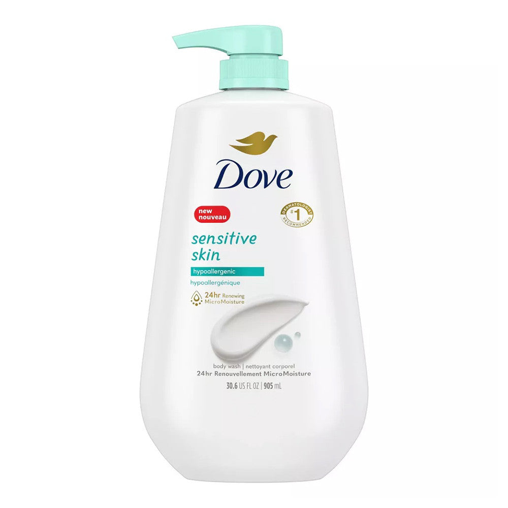 Dove Sensitive Skin Body Wash Pump Hypoallergenic and Sulfate Free, 30.6 Oz