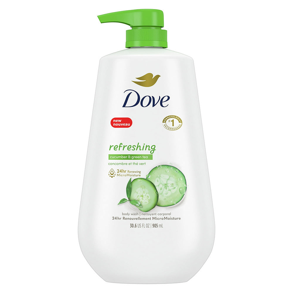 Dove Refreshing Long Lasting Gentle Body Wash, Cucumber and Green Tea, 30.6 Oz