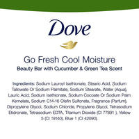 Dove Beauty Bar Women's Bath Soap Cool Moisturizing Gentle Cucumber and Green Tea, 4 Ea, 3.75 Oz