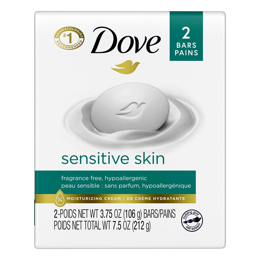 Dove Sensitive Skin Unscented Hypoallergenic Beauty Bar Soap, 2 Ea, 3.75 Oz