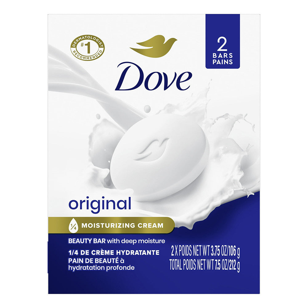 Dove Beauty Bar Soap For Deep Moisture, White, 2 Ea, 3.75 Oz